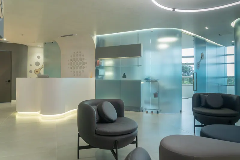 Clinic reception and treatment corridor overview